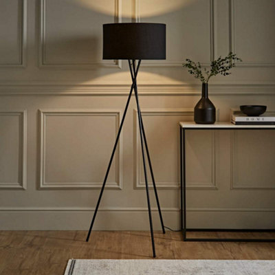 ValueLights Camden Tripod Gloss Black Floor Lamp DIY at B&Q