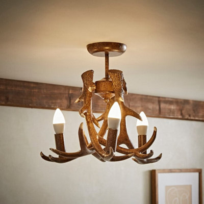 ValueLights Caribou Rustic Caribou Antler 3 Way Brown Ceiling Light