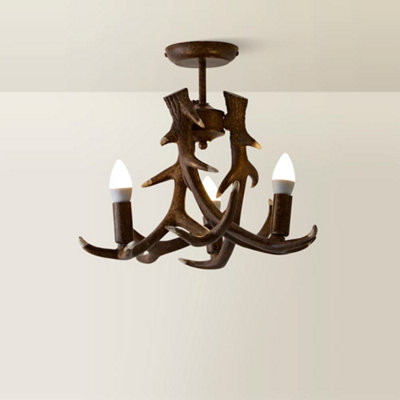 ValueLights Caribou Rustic Caribou Antler 3 Way Brown Ceiling Light