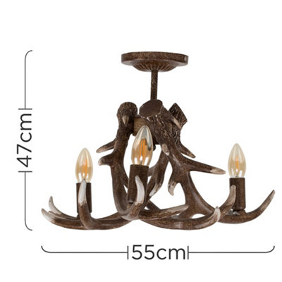ValueLights Caribou Rustic Caribou Antler 3 Way Brown Ceiling Light