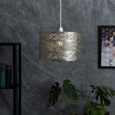 ValueLights Casablanca Moroccan Style Drum Silver Pendant Ceiling Light