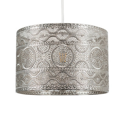 ValueLights Casablanca Moroccan Style Drum Silver Pendant Ceiling Light