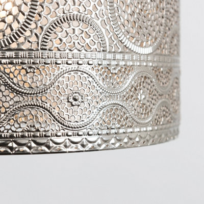ValueLights Casablanca Moroccan Style Drum Silver Pendant Ceiling Light