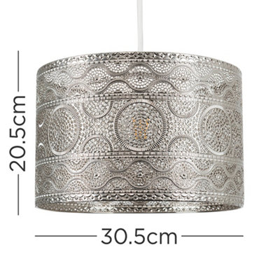 ValueLights Casablanca Moroccan Style Drum Silver Pendant Ceiling Light