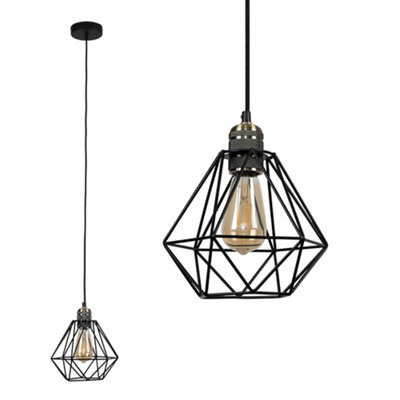 ValueLights Casco Antique Brass Ceiling Rose and Flex Lampholder Fitting with Black Cage Shade
