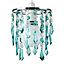 ValueLights Ceiling Pendant Light Shade With Teal And Clear Acrylic Jewel Effect Droplets