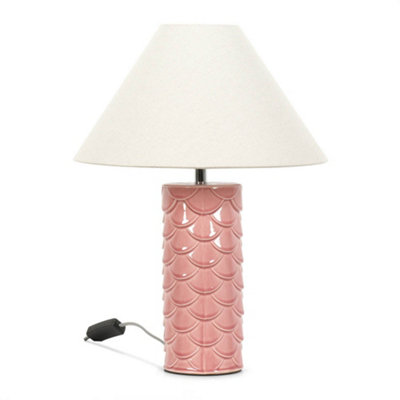 ValueLights Ceramic Coral Mermaid Shell Scallop Bedside Table Lamp with Tapered Lampshade - Bulb Included