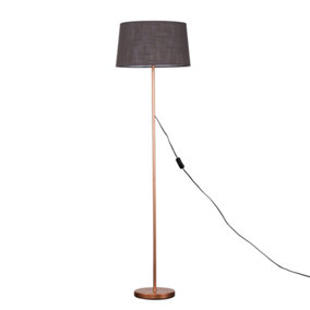 ValueLights Charles Copper Single Stem Floor Lamp with Grey Tapered Faux Linen Shade