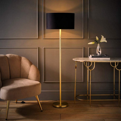 ValueLights Charles Gold Stem Floor Lamp with Black Velvet with Gold ...