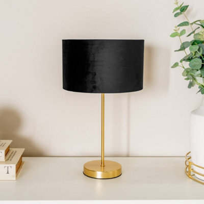 ValueLights Charles Gold Stem Table Lamp with Black Velvet with Gold ...