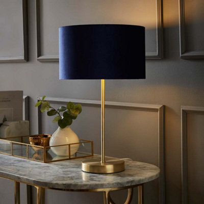ValueLights Charles Gold Stem Table Lamp with Navy Blue Velvet with ...