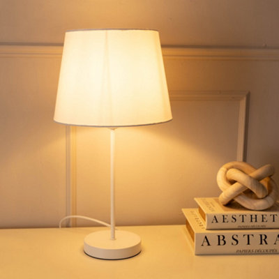 ValueLights Charles White Metal Single Stem Table Lamp with White Tapered Lamp Shade