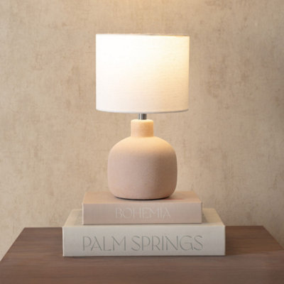 ValueLights Chelsea Natural Linen Shade Sandblast Natural Ceramic Table Lamp with LED Bulb