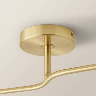 ValueLights Chessy Gold Metal Bar 2 Way Ceiling Light with Amber Ribbed Glass Globe Shades