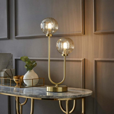 ValueLights Chessy Gold Metal Bar 2 Way Dual Table Lamp with Amber ...