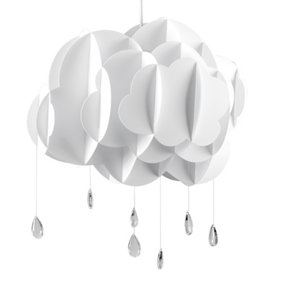 ValueLights Children's Nursery White Rain Cloud With Acrylic Jewel Raindrops Pendant Light Shade