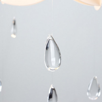 ValueLights Children's Nursery White Rain Cloud With Acrylic Jewel Raindrops Pendant Light Shade