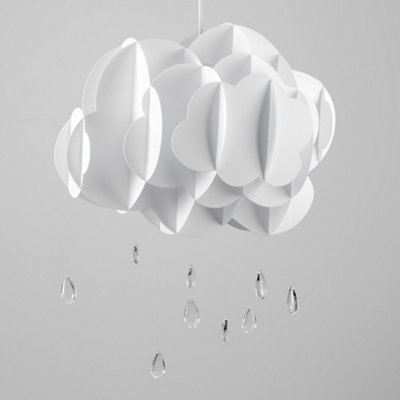 ValueLights Children's Nursery White Rain Cloud With Acrylic Jewel Raindrops Pendant Light Shade