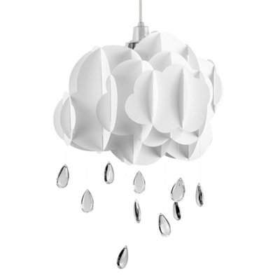 Valuelights Children's White Rain Cloud Ceiling Pendant Light Shade With Acrylic Jewel Raindrop Droplets
