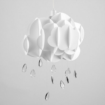 Valuelights Children's White Rain Cloud Ceiling Pendant Light Shade With Acrylic Jewel Raindrop Droplets