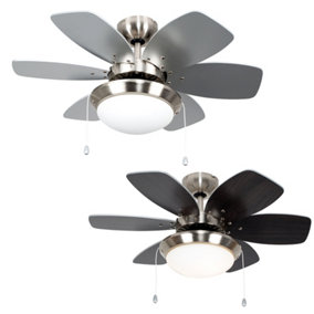 ValueLights Chrome 30" Modern Ceiling Fan with Light & Reversible Blades - Complete with 2 x 4w LED SES E14 Golfball Bulb