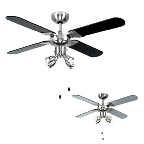 ValueLights Chrome 42" Ceiling Fan With Spot Lights Black Reversible Blades And Remote Control