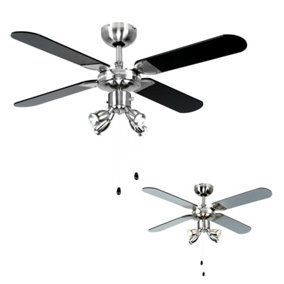 ValueLights Chrome 42" Modern Ceiling Fan With Spot Lights And Black Silver Reversible Blades
