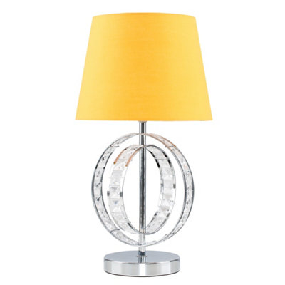 ValueLights Chrome Acrylic Jewel Intertwined Double Hoop Design Table Lamp With Mustard Light Shade