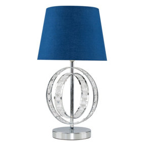 ValueLights Chrome Acrylic Jewel Intertwined Double Hoop Design Table Lamp With Navy Light Shade