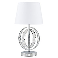 ValueLights Chrome Acrylic Jewel Intertwined Double Hoop Design Table Lamp With White Light Shade
