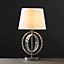 ValueLights Chrome Acrylic Jewel Intertwined Double Hoop Design Table Lamp With White Light Shade
