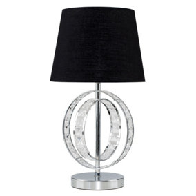 ValueLights Chrome Acrylic Jewel Intertwined Double Hoop Table Lamp With Black Polycotton Light Shade With LED Bulb in Warm White