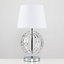 ValueLights Chrome Acrylic Jewel Intertwined Double Hoop Table Lamp With White Polycotton Light Shade With LED Bulb in Warm White