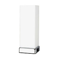ValueLights Chrome And White Modern Frosted Glass Bedside Touch Table Lamp With USB Charging Port