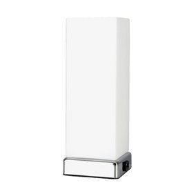 ValueLights Chrome And White Modern Frosted Glass Bedside Touch Table Lamp With USB Charging Port