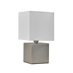 ValueLights Chrome Cube Design Touch Dimmer Bedside Table Lamp With White Fabric Light Shade And LED Dimmable Bulb In Warm White