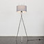 ValueLights Chrome Metal Crossover Design Tripod Floor Lamp With Dark Grey Shade - Complete With 6w LED Bulb In Warm White