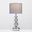 ValueLights Chrome Stacked Table Lamp With Grey Faux Silk Shade