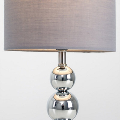 ValueLights Chrome Stacked Table Lamp With Grey Faux Silk Shade