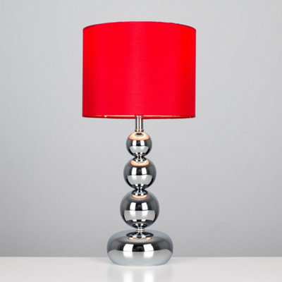 ValueLights Chrome Touch Table Lamp With Red Faux Silk Shade