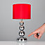 ValueLights Chrome Touch Table Lamp With Red Faux Silk Shade