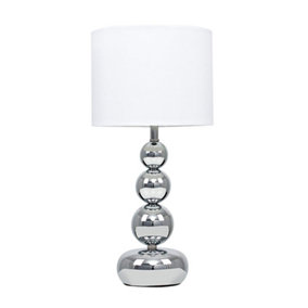 ValueLights Chrome Touch Table Lamp With White Faux Silk Shade