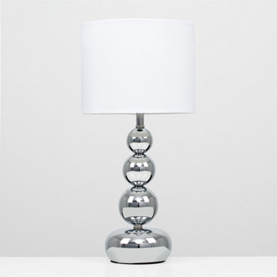 ValueLights Chrome Touch Table Lamp With White Faux Silk Shade