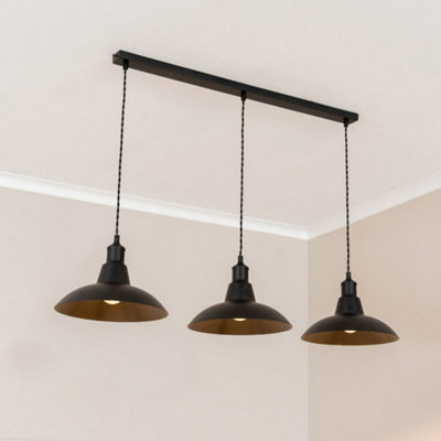 ValueLights Civic Matte Black Metro Dome 3 Drop Diner Bar Matte Black Ceiling Pendant Light