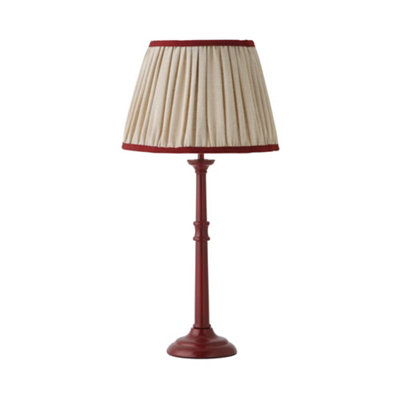 ValueLights Clara Burgundy Candlestick Table Lamp with Linen Pleated Shade and Bulb