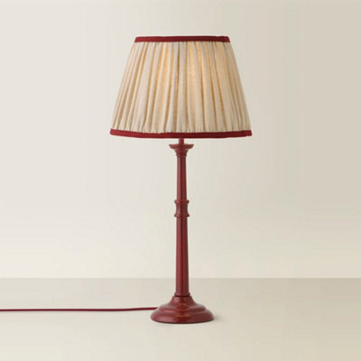ValueLights Clara Burgundy Candlestick Table Lamp with Linen Pleated Shade and Bulb