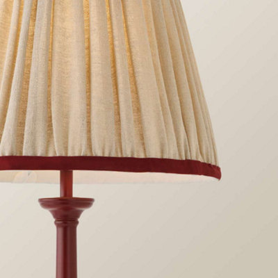 ValueLights Clara Burgundy Candlestick Table Lamp with Linen Pleated Shade