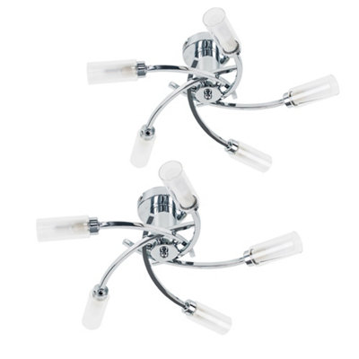 ValueLights Claudia Pair of 5 Way Polished Chrome Swirl Design Flush Ceiling Lights with Glass Shades