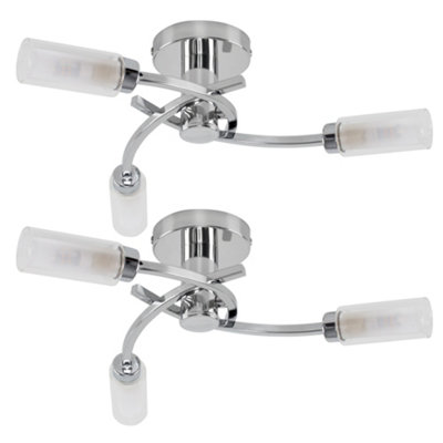 ValueLights Claudia Pair of Modern 3 Way Spiral Flush Silver Chrome Ceiling Light Fittings with Glass Shades