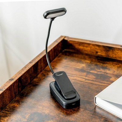 Mini LED Clip-On Reading Light – USB Rechargeable – Flexible Gooseneck – Kids Desk Lamp – Black